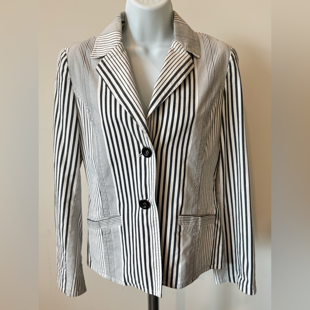 Chico's Black and White Striped Blazer